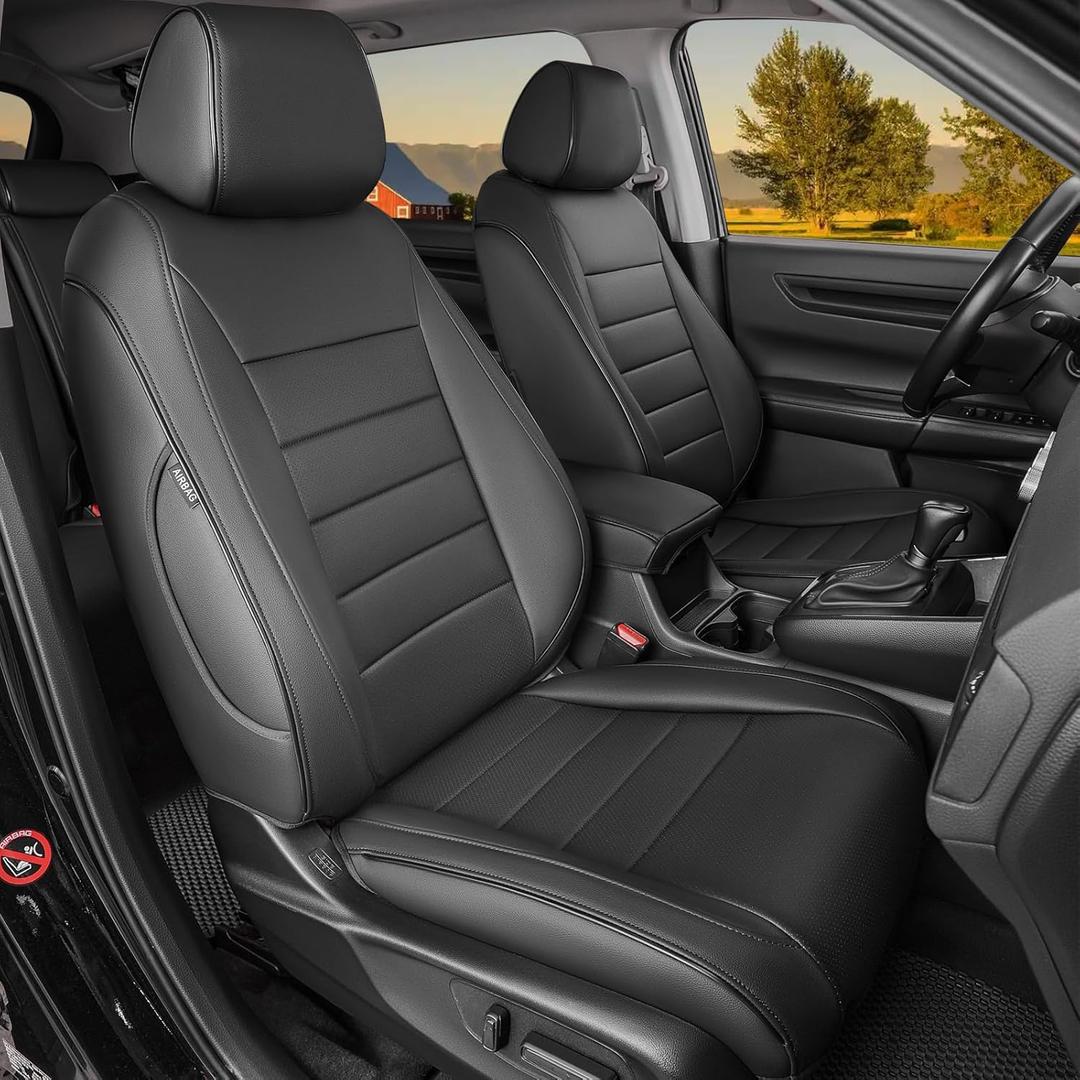 HKZ Fit CRV Car Seat Covers Full Set for Honda CR-V 2023 2024 2025 2026 CRV LX;EX;EX-L;Sport;Touring;Special Edition & Hybrid Model - Leather (Black)