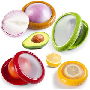Avocado Saver and Onion Storage Set, 4 Pcs Silicone Fruit Vegetable Anti-oxidation Box,Reusable Fridge Fresh Pod Food Storage,Perfect Lemons Tomato Garlic Containers (4 PCS / 4 Colors)