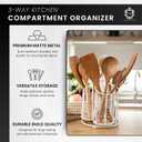 Rotating Utensil Holder with 3 Compartments & Cork Bottom  Premium Matte White Metal + 9-Piece Acacia Wood Kitchen Utensil Set  Countertop Organizer for Cooking Tools, Housewarming & Holiday Gifts