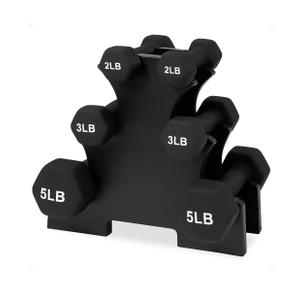BalanceFrom Neoprene Coated Iron Dumbbell Hex Weights Set with Stand – Color-Coded or Black Options with Non-Slip Grip for Strength Training, Resistance Workouts, and Home Gym Fitness