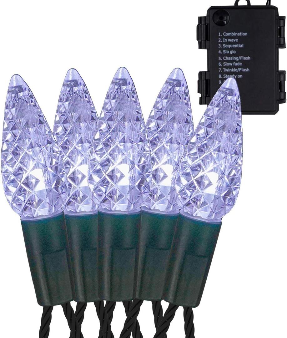 Twinkle Star C6 Christmas String Lights, 50 LED 17ft Battery Operated Fairy Lights with 8 Lighting Modes, Indoor Outdoor Waterproof Lights for Patio Garden Party Wedding X-mas Decoration, Cool White