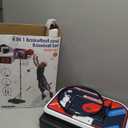 4 in 1 Kids Basketball Hoop and Tball Set 3-5, Basketball Goal with Scoreboard&LED, Hanging Tee Ball Stand with Baseball Pitching Machine, Indoor Outdoor Sport Toys for Boys 4-8