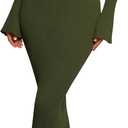 dowerme Women's Off The Shoulder Sweater Dress 2025 Formal Long Sleeve Bodycon Maxi Wedding Guest Dresses Fall Outfits (Large, Army Green)