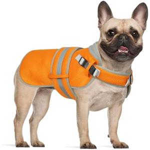 Lelepet Cooling Vest for Dogs Lightweight Breathable Cooling Dog Vest with Adjustable Straps Summer Dogs Shirt Reflective Harness Vest with D-Rings for Hiking, Beach, Backyard, Large, Orange