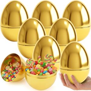 12 Pcs 6" Jumbo Golden Plastic Easter Eggs, Metallic Giant Gold Eggs Empty Easter Eggs Fillable, Easter Basket Stuffers, Party Favor, Classroom Prize Supplies for Kids
