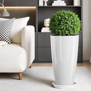 QCQHDU 21 inch Tall Planters for Outdoor & Indoor Plants, 2 Pack Sturdy Plant-Flower-Tree Pots for Front Porch Patio Deck Living Room Decor