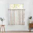 jinchan Boho Kitchen Curtains Linen Tier Curtains 45 Inches Bohemian Cafe Small Drapes Striped Mudcloth Farmhouse for Bathroom RV Camper Light Filtering Rod Pocket 2 Panels Blue on Beige