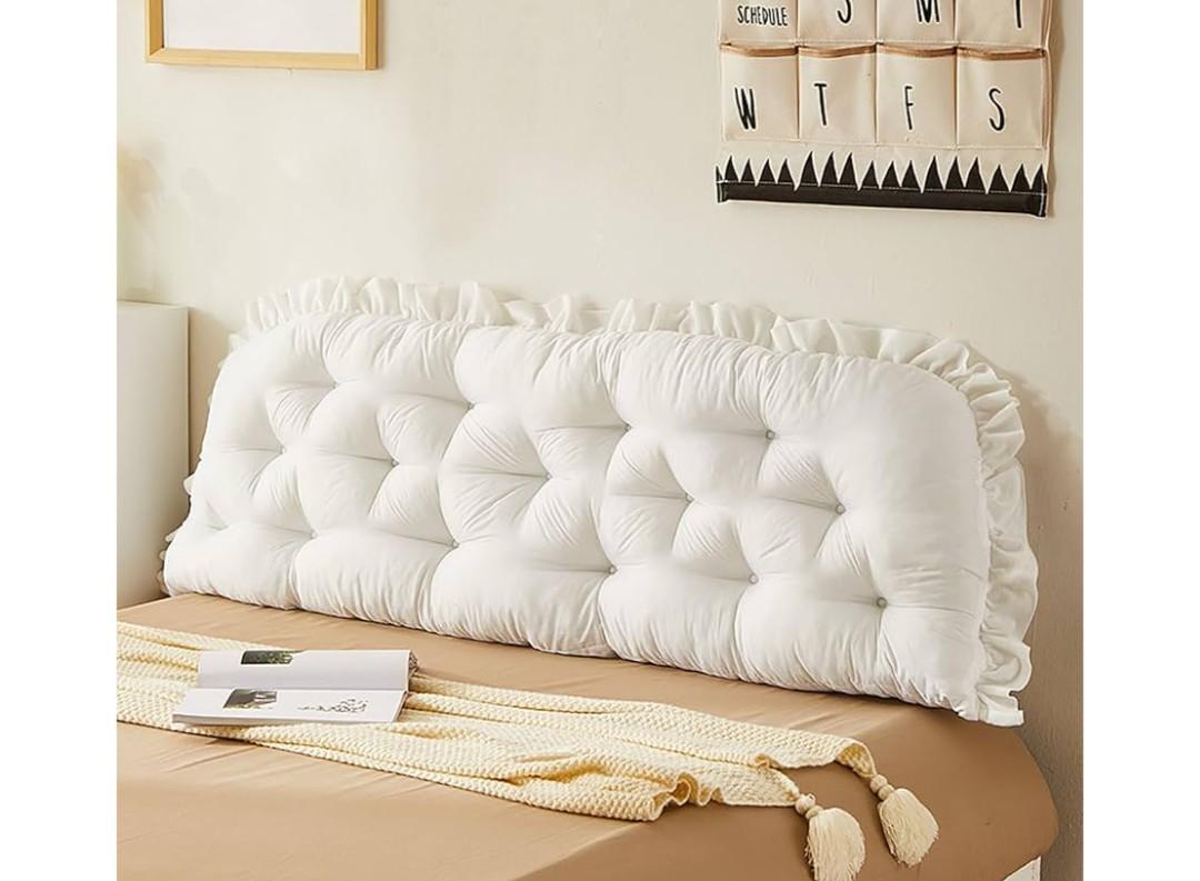 Headboard Wedge Pillow King Queen Bed Wedge Headboard Wedge Pillow Queen Cartoon Headboard Pillow Daybed Pillows Length of Back Twin,for Couch Sofa Backrest Long Pillow,White 60x100 cm