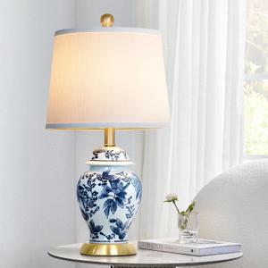Chinoiserie Table Lamp 23'' Ceramic Table Lamp, Classic Blue and White Bedside Desk Nightstand Lamp for Bedroom Living Room Office College Bookcase Coffee,Dimmable,Single Lamp