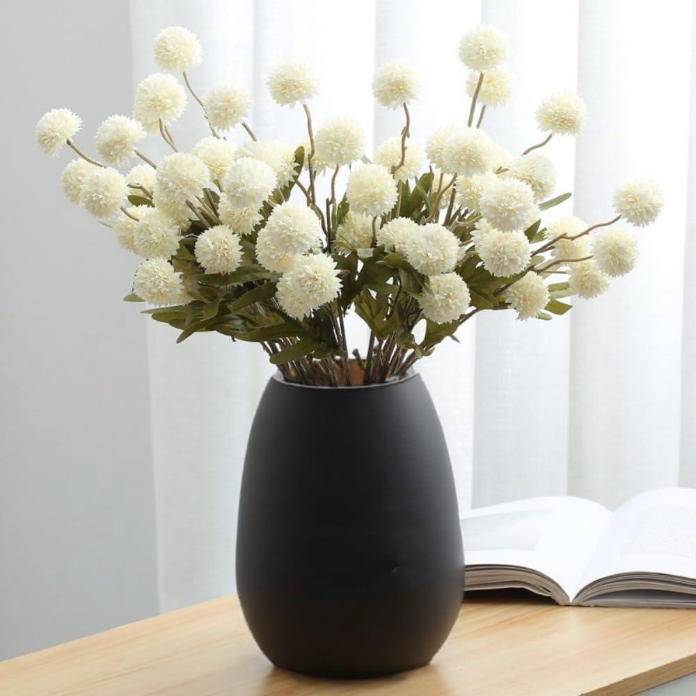 10PCS Artificial Chrysanthemum Ball Flowers Fake Mums with Long Stems Pom Pom Faux Mini Mum Flower Arrangements for Home Party Wedding Decoration (White)