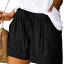 JEKAOYI Summer High Waisted Casual Shorts for Women Cotton Linen Shorts with Pockets Drawstring Casual Lightweight Size M