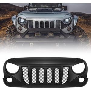 Front Grill for Wrangler JK JKU 2 & 4 Door 2007-2018 Rubicon Sahara Sport Black Grid Grille w/Mesh (Transformer)
