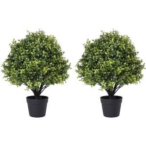 24" Faux Boxwood Plants Outdoor Set of 2, UV-Resistant Topiary Trees Artificial Bushes & Shrubs, Fake Potted Plants Realistic Evergreen for Planters Front Porch Patio Decor 2ft