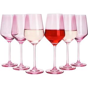 Pink Wine Glasses Stemware Collection, 6-Pack, 14oz, Blush Hue, Elegant Tall Stems, Distinctive Gift, Vibrant Glass Set, Chic Tableware, Rosy Tint, Celebration Ready, Stylish Drinkware, Festive Charm