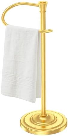 Brass Gold Bath Hand Towel Holder Stand,Stainless Steel 16 Inch Free Standing Towel Rack,Heavy Weight Towel Bar for Bathroom Vanity Countertop &Kitchen