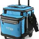 Titan Deep Freeze 60 (50+10) Can Wheeled Cooler - Collapsible Rolling Cooler with Wheels and All-Terrain Cart (Process Blue)