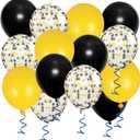 XIKSXITN 12inch Yellow Black Balloons with Yellow Black Confetti Balloons Perfect for Party Decorations,Pack of 50