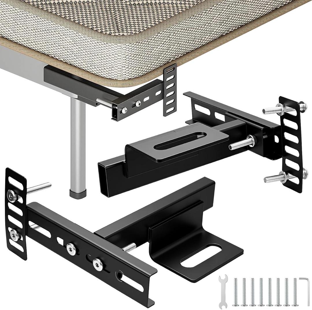 Adjustable Headboard Brackets for Metal Bed Frame, Universal Metal Bed Frame Wall Mounting Brackets for Headboard with Footboard Extension Kit for Twin Full Queen King, Matte Black 2 Packs