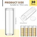 Roowest 30 Pieces Coin Storage Tube Penny Coin Tube Plastic Round Clear Penny holder Container Organizer with Screw on Lid for Collection Supplies Bank Rolls