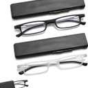 Ultra Thin Folding Reading Glasses For Women Men Compact TR90 Blue Light Blocking Readers With Portable Slim Flat Case (2 Pack (Black+Transparent))