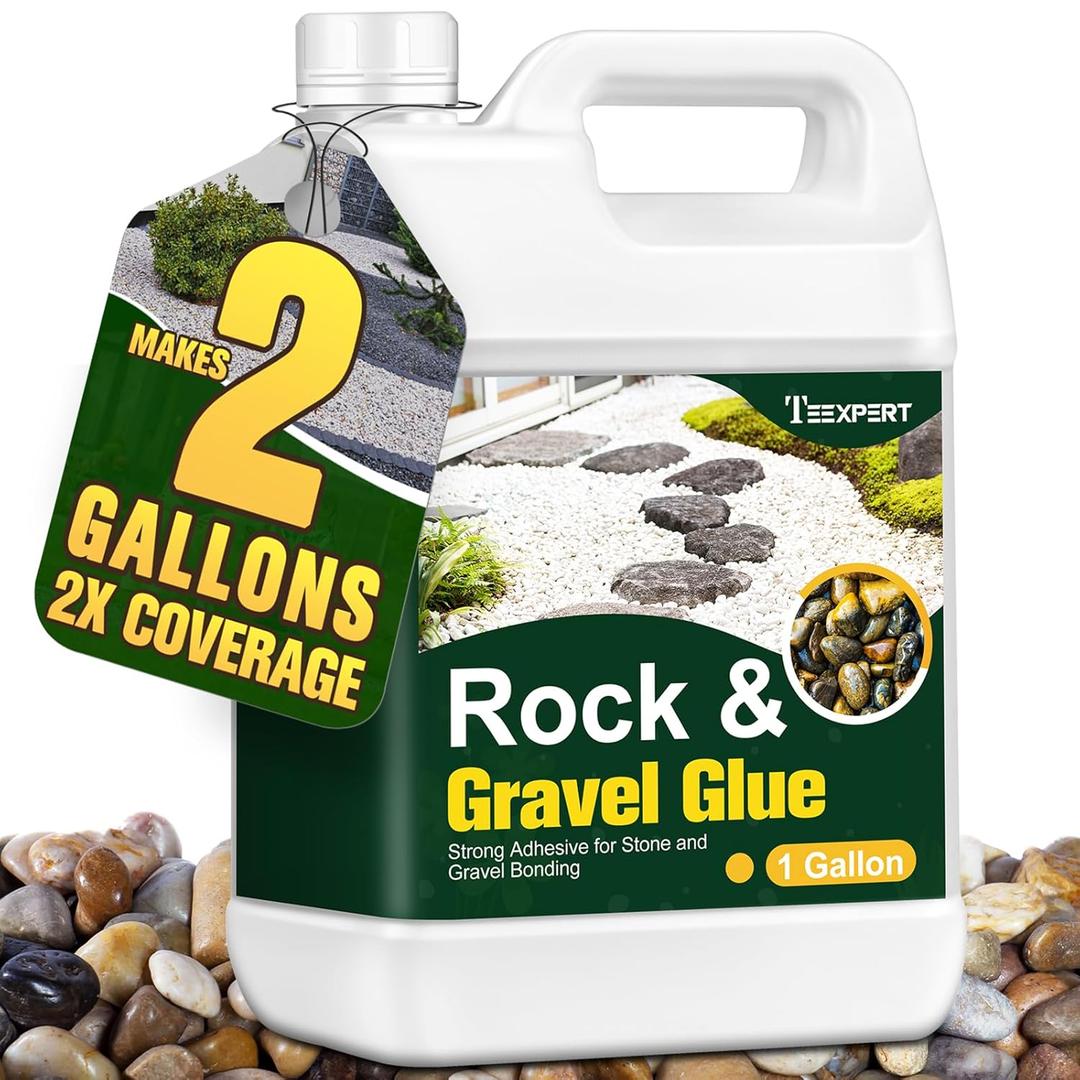 Teexpert 1 Gallon Rock Glue for Landscaping – Strong Pea Gravel Binder & Stone Adhesive for Walkways, Yards, Patios, and Decorative Driveway Edges