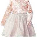 Youngland Little Girls Velvet To Lace Party Dress Pink Ivory-6