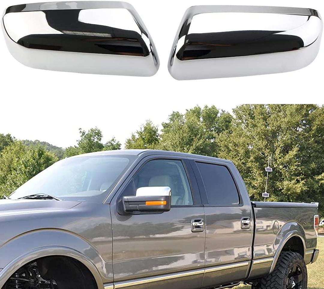 AUCERAMIC Chrome Plated Mirror Covers Caps Compatible with 2009-2014 Ford F150 2 Door 4 Door Side View Mirror Back Cover Cap Overlay