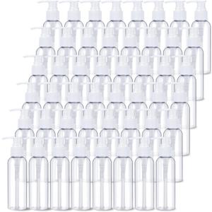 Nuenen 48 Pcs Refillable Empty Lotion Bottles 4oz/120ml Plastic Pump Bottles Conditioner Shampoo Dispenser Leak Proof Pump Container for Body Wash, Creams, Liquid Soap(White)