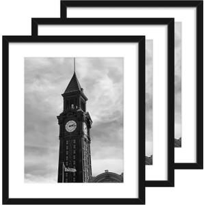 Wiscet 20x24 Picture Frame Set of 3, Display Pictures 16x20 with Mat or 20 x 24 Poster Frame without Mat, Wall Gallery Photo Frames, Black