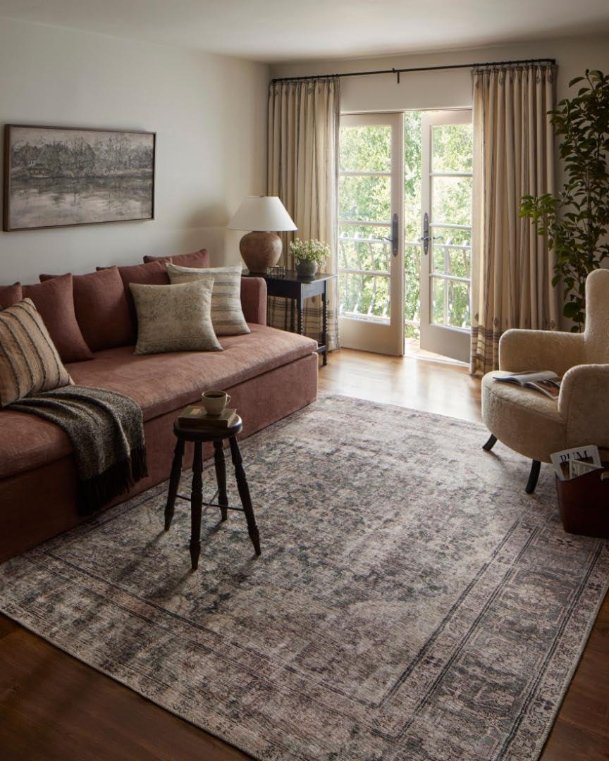 Loloi Amber Lewis Georgie Collection GER-08 Lagoon/Beige 5'-0" x 7'-6", .19" Pile Height, Area Rug
