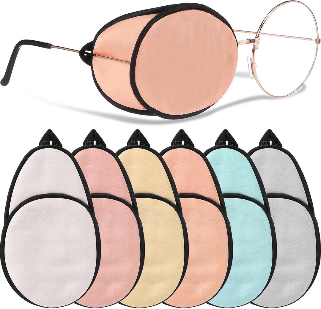 Nuanchu 6 Pcs Silk Eye Patches for Adults Kids Men Women Lazy Eye Amblyopia Soft Glasses Patches for Left or Right Eyes Cover(Novel Color)