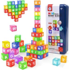 XNYV Magnetic Alphabet Blocks 40pcs - Educational STEM Learning Toys for Kids 3-8 | Portable Travel Letter Number Math Kit | Montessori Preschool Gifts Boys Girls