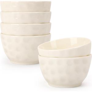 Elegant 12 oz French Onion Soup Bowls, Fine New Bone China Ramekins with Hammered Texture & Concave-Convex Design,Perfect for Baking,Souffle,Creme Brulee,Oven-Safe,Microwave-Safe,Dishwasher-Safe,Set of 6 (Beige 4.7inch 12oz)