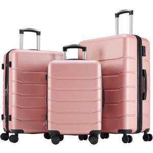 OLIXIS 3-Piece Luggage Set, Carry On Suitcases with Spinner Wheels, Expandable Travel Luggage with TSA Approved Lock & ABS Hard Shell, Pink, 20/24/28 Inch