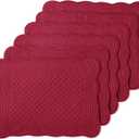 MABOZOO 100% Cotton Quilted Placemats Set of 6, Washable Cloth Table Placemats for Kitchen & Dining Table, Rectangular Red Plate Mats (Red, 6)
