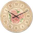 'Three Pink Roses Shabby Chic Vintage ' Modern Wood Wall Clock Large Decorative Modern Wall Clock Oversized Wood Clocks for Living Room Dcor (23x23)