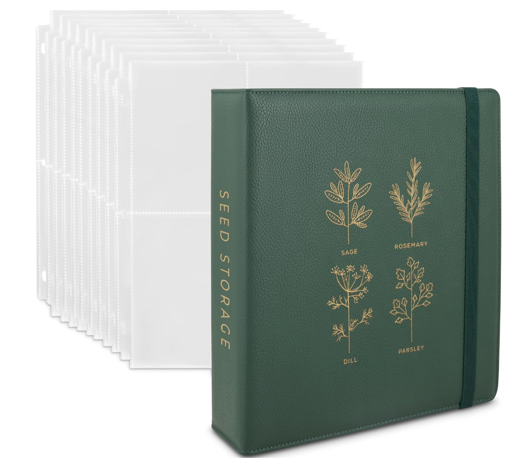 AmazingSpark Seed Storage Organizer Binder with 100 Pcs Seed Envelopes and 50 Pack Sheet Protectors That Stores 200 Envelopes Garden Holder Book Collecting Template for Garden Lover