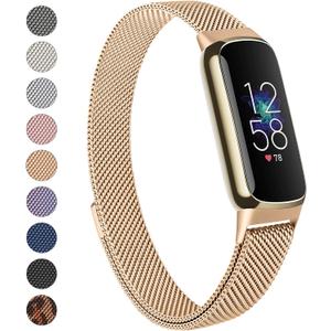 Meliya Metal Band Compatible with Fitbit Luxe Bands Women Men, 2 Pack Stainless Steel Mesh Loop Adjustable Wristband Replacement Strap for Fitbit Luxe Fitness Tracker (Rose Gold)