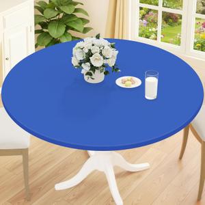 Smiry Round Picnic Tablecloth, Waterproof Elastic Fitted Table Covers for 36" - 44" Tables, Wipeable Flannel Backed Vinyl Tablecloths for Camping, Indoor, Outdoor, Blue
