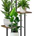 5 Tier Plant Stand Indoor, Thickened Metal Wood Corner Plant Shelf Stands for Multiple Plants, Indoor Tall Plants Stand Tiered Flower Holder for Living Room Patio Garden Balcony(Black+Brown)