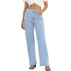ETTELO Womens Jeans High Waisted Straight Leg Loose Stretchy Lightweight Tummy Control Trendy Jeans for Women 2025 (Blue)