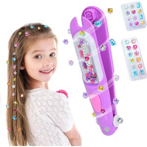 Hair Gem Stamper Kit,Bling Hair Jewels for Girls, Hair Styling Tool with Reusable Shining Diamonds, Christmas Birthday Arts & Crafts Gift for 5-12 Year Old Girl (Purple)