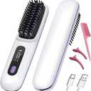 Numoya Go Brush Pro Cordless Hair Straightener Brush Portable Go Travel Hot Comb Mini Negative Ion Straightening Lazy Crimper Rechargeable 15 Minutes Auto Shutoff Gift for Women(White)