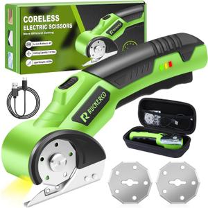 Cordless Electric Scissors Box Cutter 2 Rotary Blades  4V Duty Rechargeable Cardboard Cutter, Storage Box & Fabric Scissor With Safety Lock, USB Cable  For Plastic, Carpet, Leather, DIY Crafts