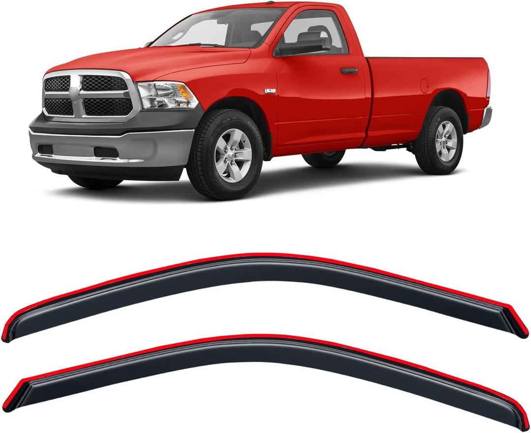 in-Channel Rain Guards for 2009-2018 Dodge Ram 1500 Standard Cab, 2010-2025 Ram 2500 & 3500 Regular Cab, 2019-2024 Ram 1500 Classic, Window Visor Shields Vent Deflector Shade Wind Dark Smoke, 2PCS