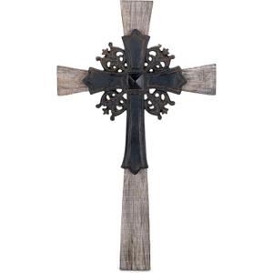 Dicksons Antiqued Intricate Double Layer 15 Inch Wood and Metal Decorative Hanging Wall Cross