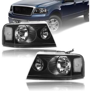Headlights for 2004-2008 Ford F150 / 2006-2008 Lincoln Mark LT Pair Front Lights Replacement Headlamps Black Housing Clear Reflector
