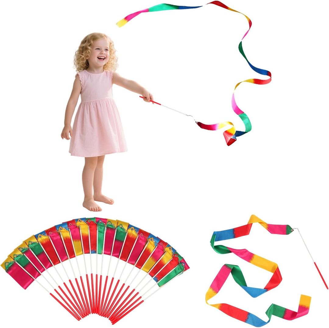 20 Pack Ribbon Dancing Wands Party Favors for Kids, Rainbow Birthday Decorations, Princess Party Supplies, Girls Party Games, Gymnastics Goody Bag Stuffers