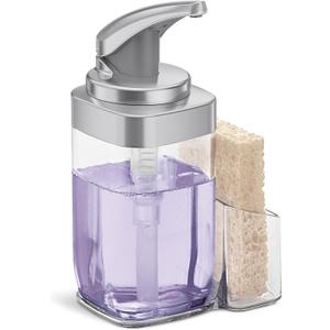 simplehuman 650ml / 22 oz. Square Push Pump Soap Dispenser with Sponge Caddy, Brushed Nickel