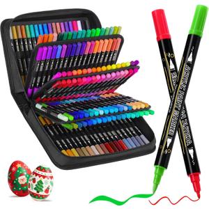 Tongfushop 144 Colors Acrylic Paint Markers, Dual Brush & Fine Tip Fast-Dry Permanent paint pens for Rock Wood Glass Canvas - Professional Multi-Surface Art Supplies with Case
